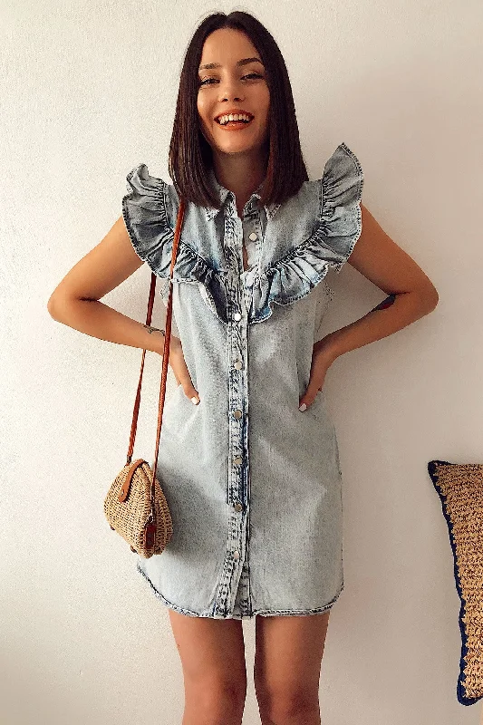 Mini Denim Dress With Ruffles Stylish Summer Mini Dress