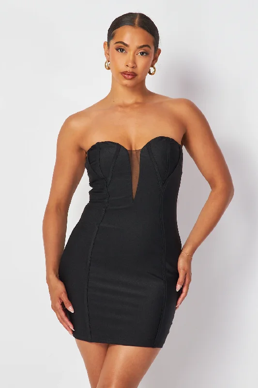 Rumi Mesh Contrast Strapless Mini Tube Dress Fashionable Denim Mini Dress