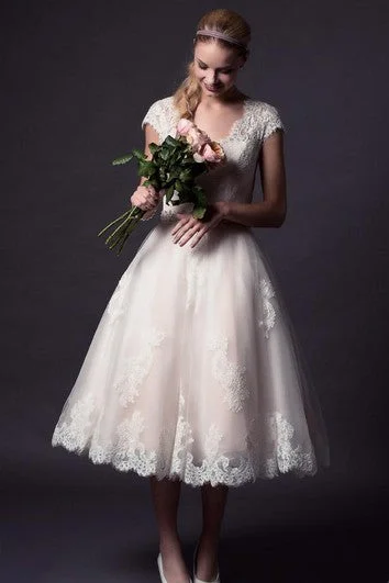 A-Line Mini V-Neck Bell Cap Appliques Button Tulle Lace Dress Stylish Ruffle Mini Dress A-Line Mini V-Neck Bell Cap Appliques Button Tulle Lace Dress Stylish Ruffle Mini Dress