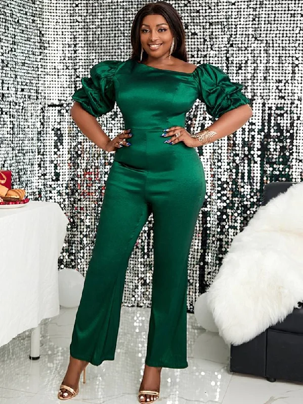 AOMEIDRESS Women Puff Sleeve Flare Leg Party Jumpsuit Plus Size Tunics Mesh breathable AOMEIDRESS Women Puff Sleeve Flare Leg Party Jumpsuit Plus Size Tunics Mesh breathable