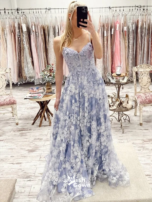 Appliques Rose Spaghetti Strap Tulle A-line Long Party Gowns Prom Dresses, WGP219 Tunics Silk luxurious Appliques Rose Spaghetti Strap Tulle A-line Long Party Gowns Prom Dresses, WGP219 Tunics Silk luxurious