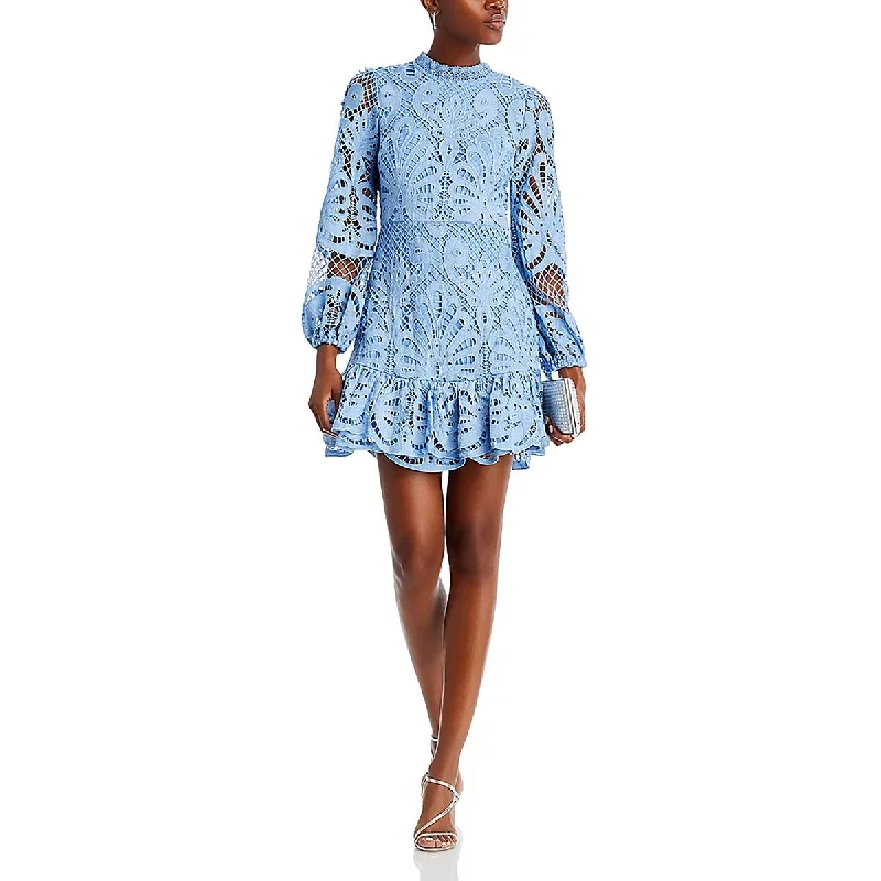 Aqua Womens Mini Lace Fit & Flare Dress Stylish Spaghetti Strap Mini Dress