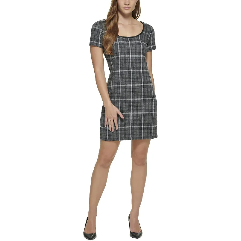Womens Scoop Neck Mini Sheath Dress Fashionable Lace-Trim Mini Dress