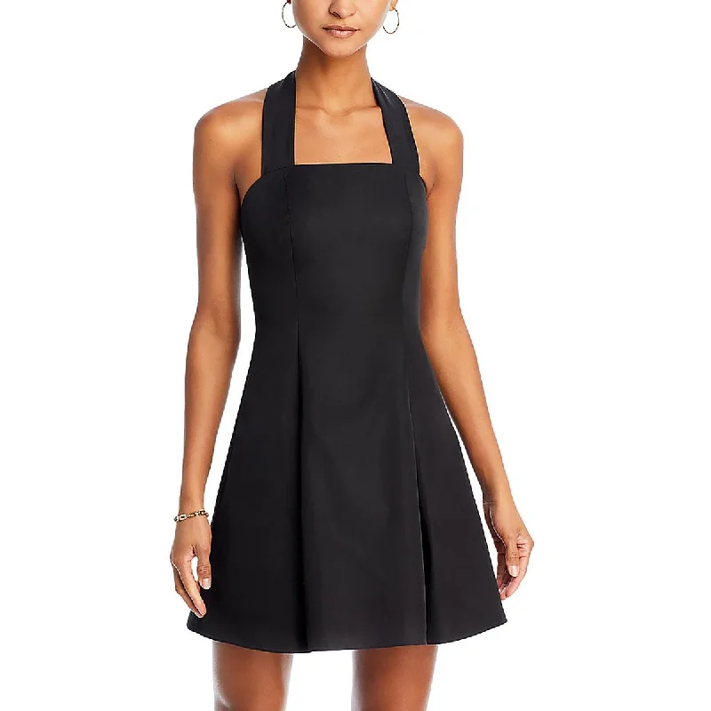 Womens Mini Pleated Halter Dress Trendy Crossover Mini Dress