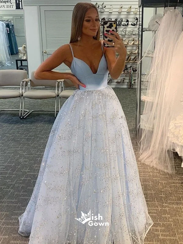 Blue Spaghetti Straps Satin Sequins Tulle A-line Long Party Gowns Prom Dresses, WGP216 Tunics Corduroy durable Blue Spaghetti Straps Satin Sequins Tulle A-line Long Party Gowns Prom Dresses, WGP216 Tunics Corduroy durable