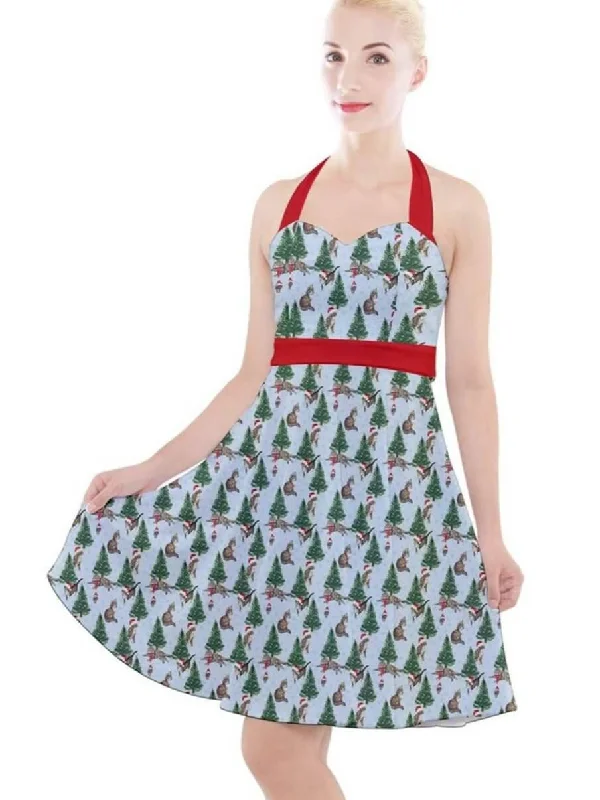 Christmas Cats Halter Party Swing Dress [IN STOCK] Tunics Cozy comfortable
