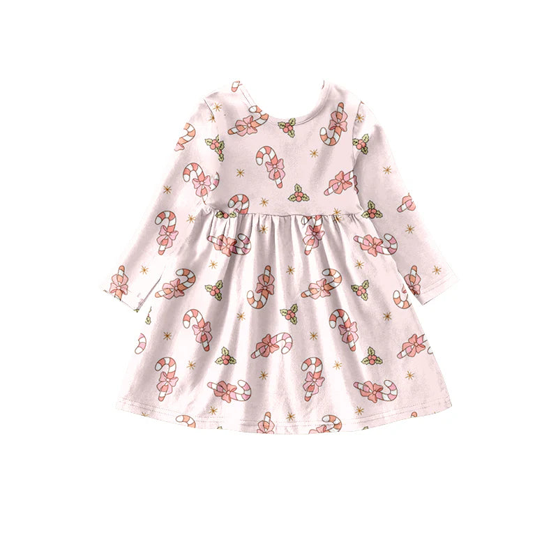 Fashion Minis: Pink Candy Cane & Bows Dress Fashionable Button-Front Mini Dress