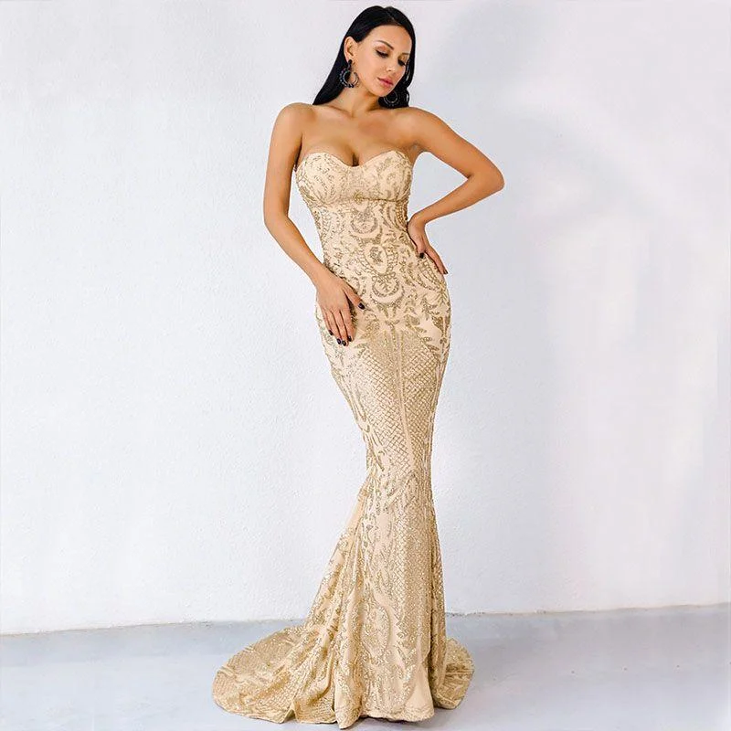 Hot-selling Style Unique Glitter Detailing Christmas Party Strapless Tube Fishtail Dress Turtleneck Neckline Stylish Hot-selling Style Unique Glitter Detailing Christmas Party Strapless Tube Fishtail Dress Turtleneck Neckline Stylish