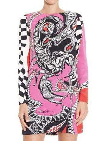 Mixed Printed Abstract Mini Multicolored Silk Dress Trendy Lace Mini Dress