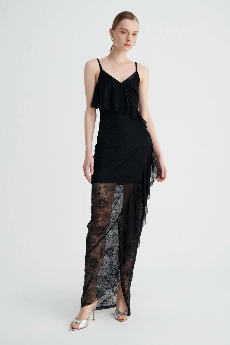 Suboo Gemini Lace Slip Dress - Black Fashionable Pleated Mini Dress