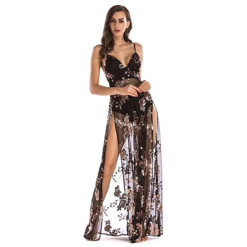 Women Sexy See-through Pattern Unique Sequin Party Slip Dress Tunics stripes playful Women Sexy See-through Pattern Unique Sequin Party Slip Dress Tunics stripes playful