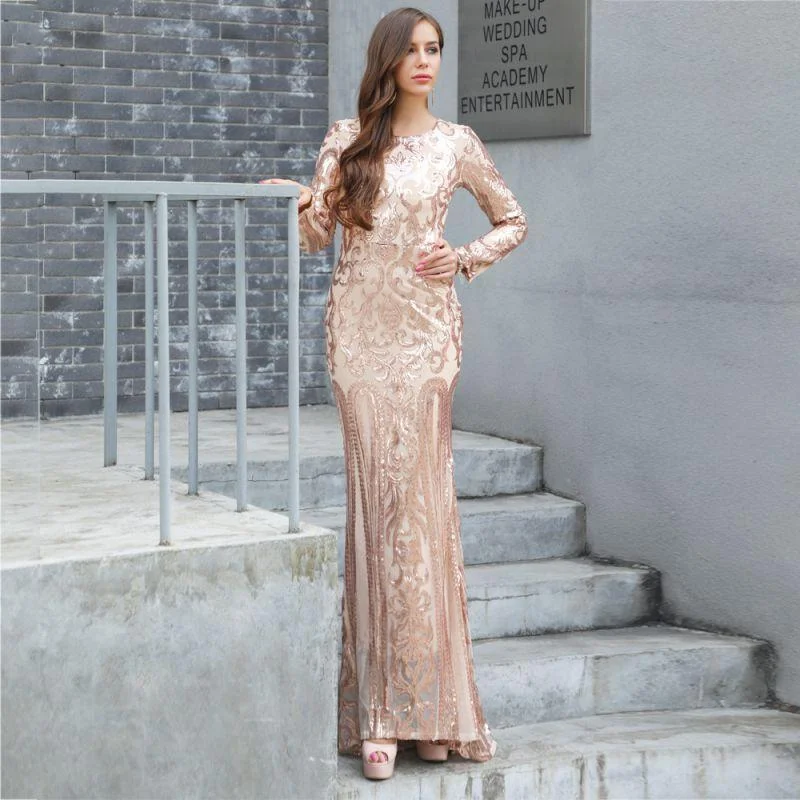 Women Year-end Party Long-sleeve Sequin Detailing Fishtail Vintage Dress sweetheart Neckline Romantic Women Year-end Party Long-sleeve Sequin Detailing Fishtail Vintage Dress sweetheart Neckline Romantic