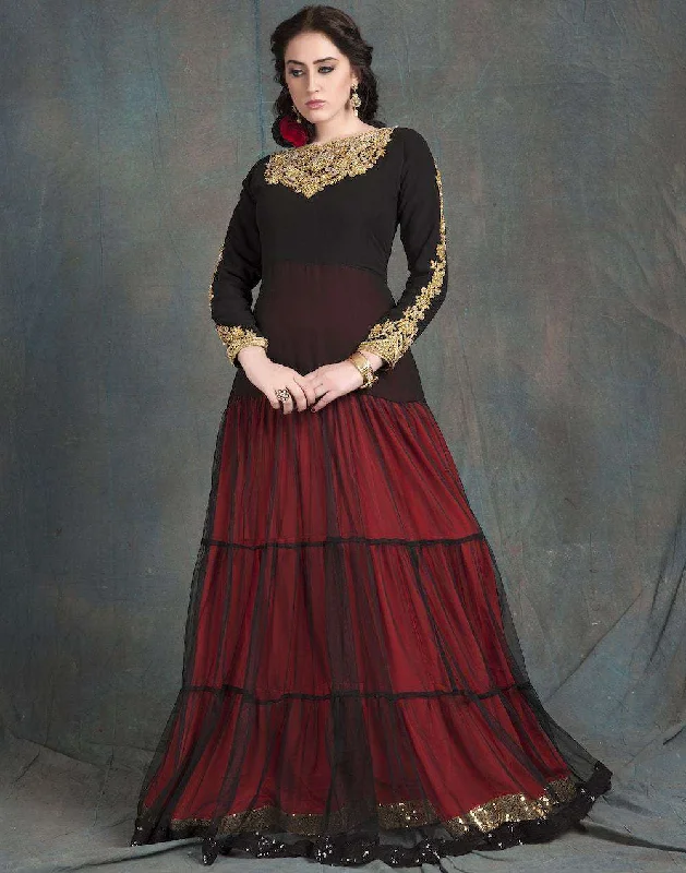 Black and Red Hand Beaded Party Wear Gown Designer Islamic Dress MYPF1213 Tunics Gym athletic