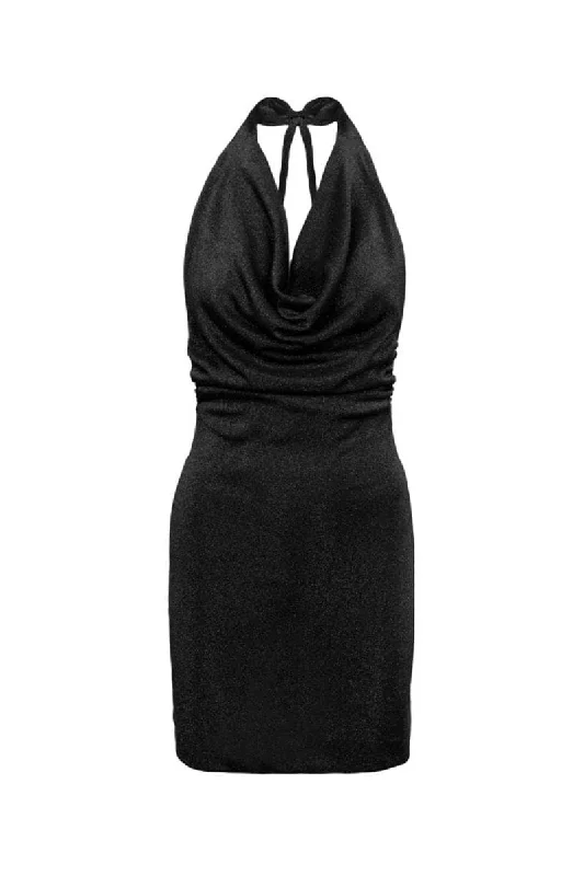 BLACK SIERRA MINI GLITTER DRESS Comfortable Off-Shoulder Mini Dress