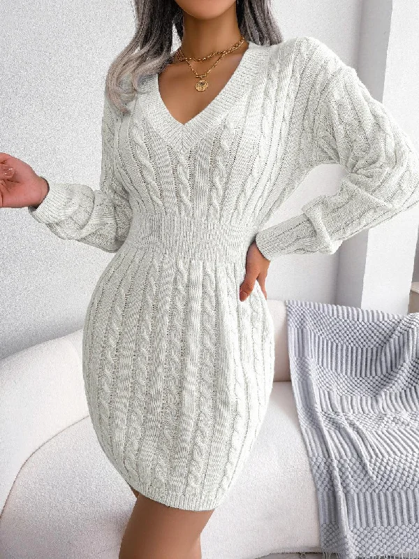 Cable-Knit V-Neck Mini Sweater Dress Classic Floral Mini Dress