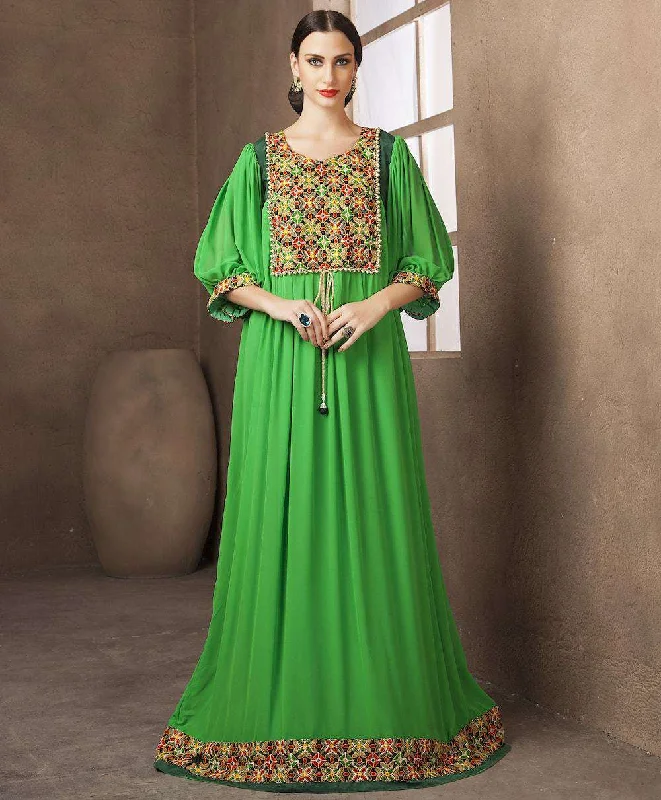 Classic Green Embroidered Party Wear Islamic Dress MYPF1205 Tunics Travel practical