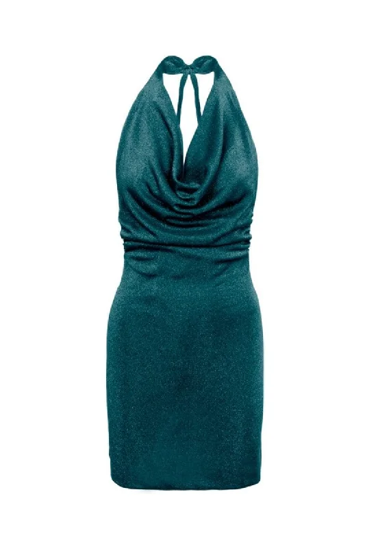 EMERALD SIERRA MINI GLITTER DRESS Fashionable Lace-Trim Mini Dress