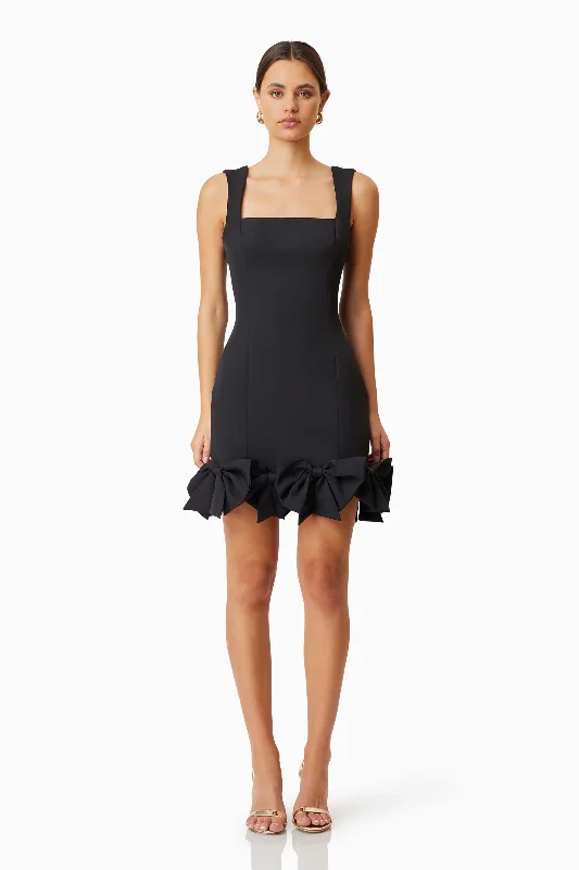 Kennedy Mini Bow Dress In Black Fashionable Mini Dress with Slits