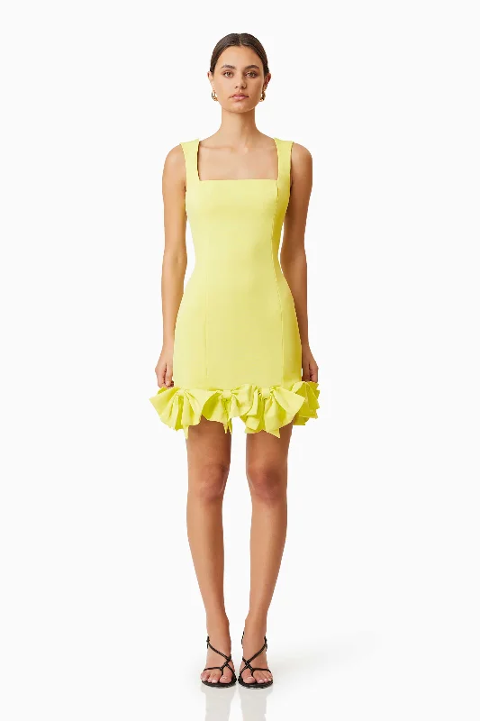 Kennedy Mini Bow Dress In Yellow Cozy Cowl Neck Mini Dress