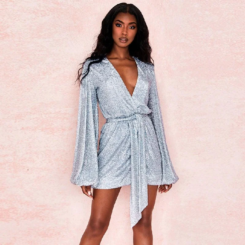 Lantern sleeves party nightclub dress Tunics Trendy modern