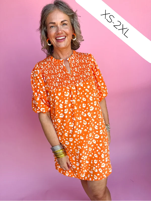 Michelle McDowell | Amelia Dress - Party Animal Orange/White Tunics Winter warm