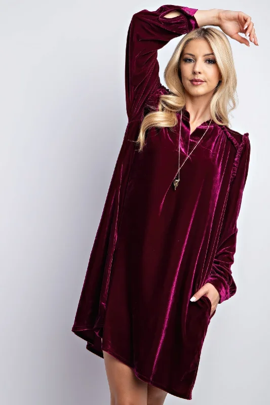 Blue Zone Planet |  Mini Ruffle Detailing Velvet Dress Classic Solid Mini Dress