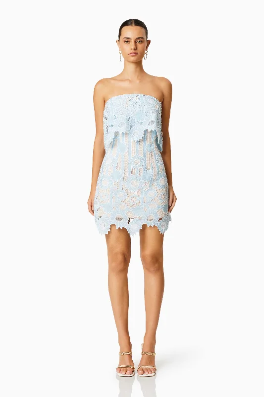 Oceanfront Mini Strapless Dress In Blue Elegant Mini Dress with Pleats