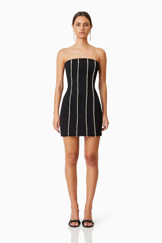 Sonnet Mini Strapless Pearl Dress In Black Trendy Lace Mini Dress
