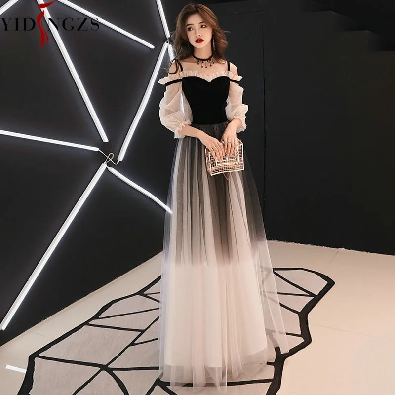 Strap Gray Evening Dress Velour Tulle Party Elegant Long Dress Tunics Yoga stretchy