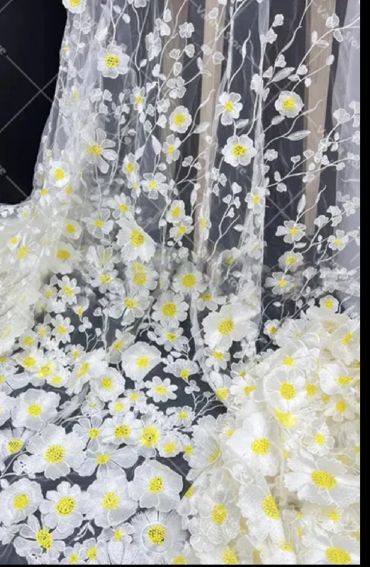 White Tulle/Yellow Flowers