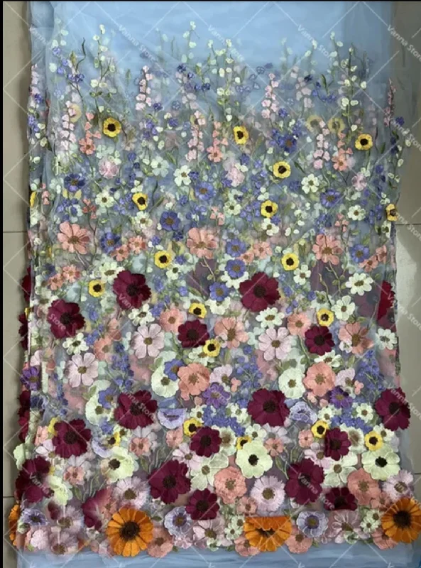 Light Blue Tulle/Colored Flowers