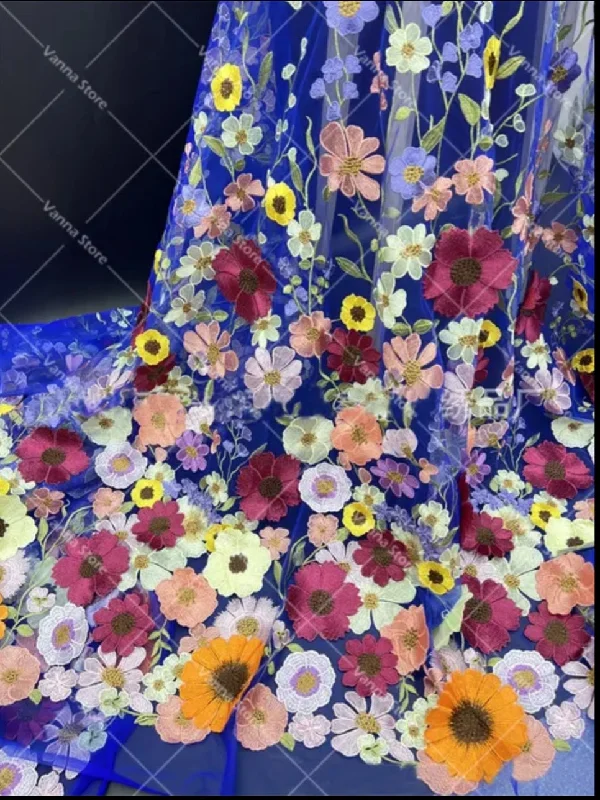 Blue Tulle/Colored Flowers