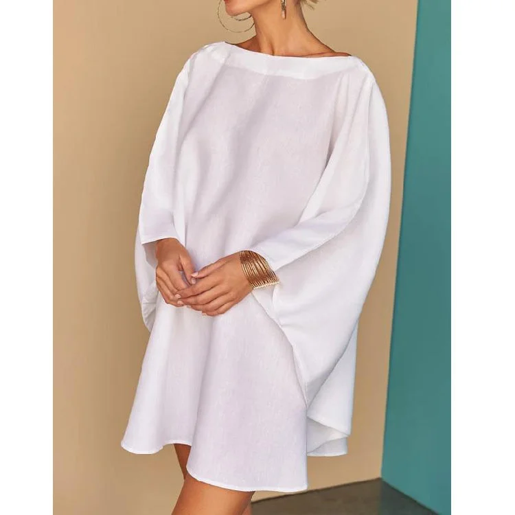 White A Line Mini Bat Dresses Cozy Satin Mini Dress