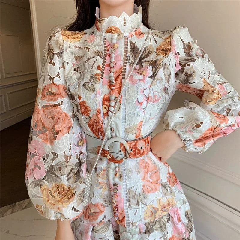 Fall Party Lace Luxury Spring High Waist Beach Dress Tunics Print Colorful