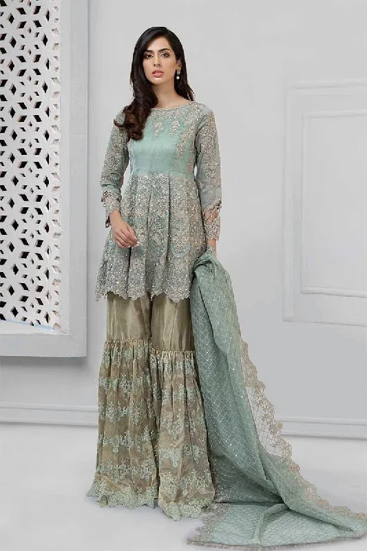 Pakistani embroidered party wear dress in aqua color # P2241 Tunics Satin smooth