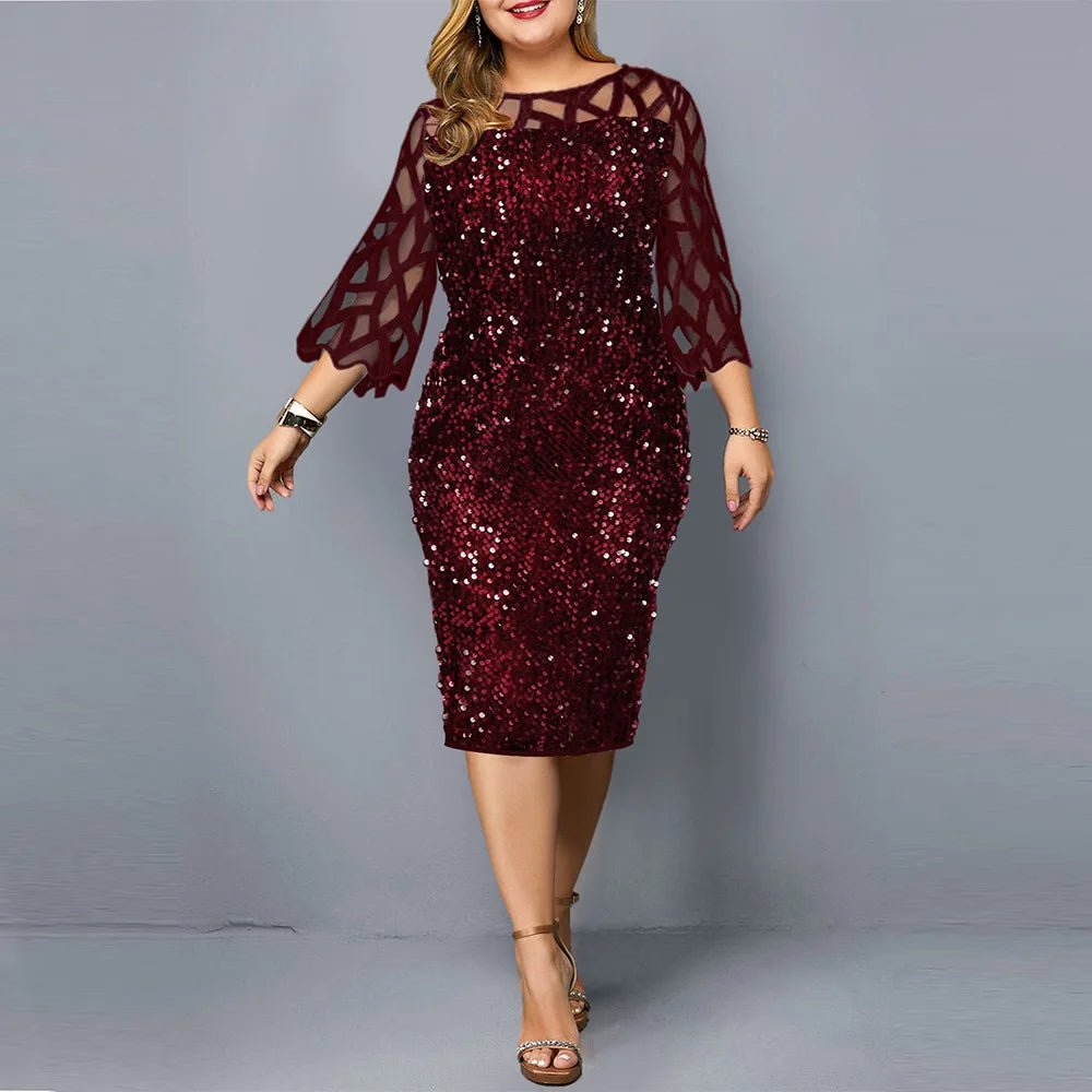 Women fashion plus size sequin party   formal  dress Tunics Lace romantic